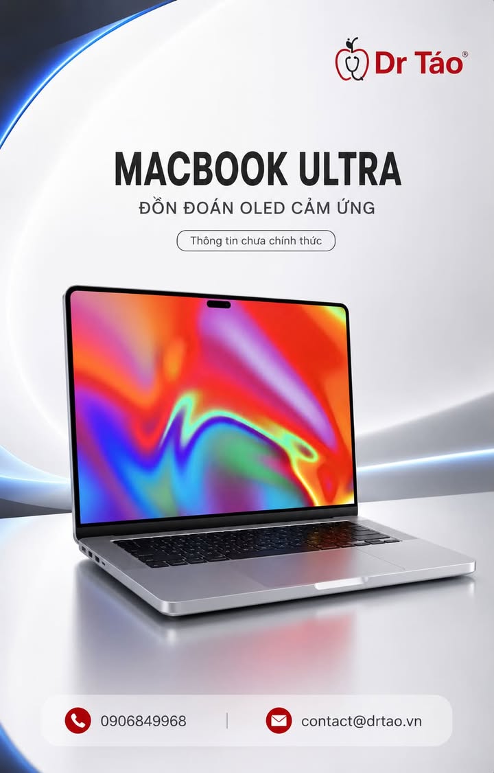 MacBook Ultra màn hình OLED cảm ứng có thể xuất hiện, nhưng Apple chưa xác nhận #Apple #MacBookUltra #MacBookPro #MacBook #OLED #TandemOLED #MacBookCamUng #M5Pro #M5Max #CongNghe #