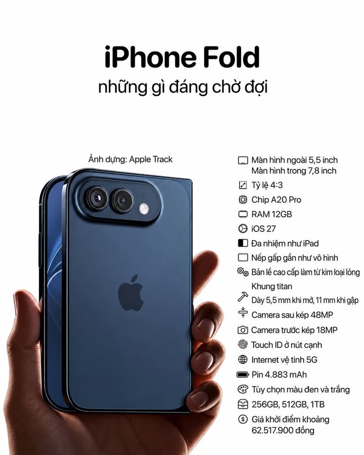iPhone Fold trước giờ G, loạt thông số rò rỉ cho thấy Apple có thể bước vào cuộc chơi màn hình gập với mức giá hơn 62 triệu đồng #iPhoneFold #iPhoneUltra #Apple #iPhone18 #iPhone18