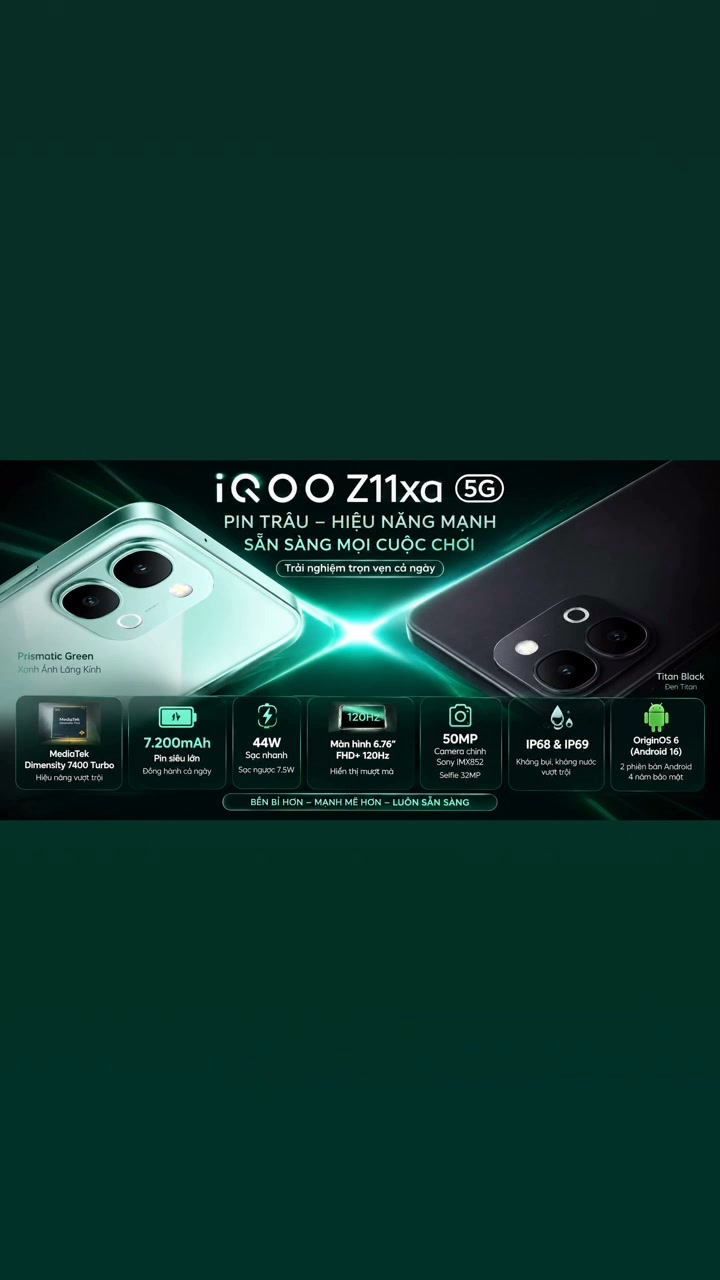 iQOO Z11xa 5G ra mắt tại Ấn Độ với pin 7.200mAh, Dimensity 7400 Turbo và chuẩn IP69 #iQOOZ11xa #iQOO #iQOOIndia #Dimensity7400Turbo #Android16 #OriginOS6 #Smartphone5G #Pin7200mAh